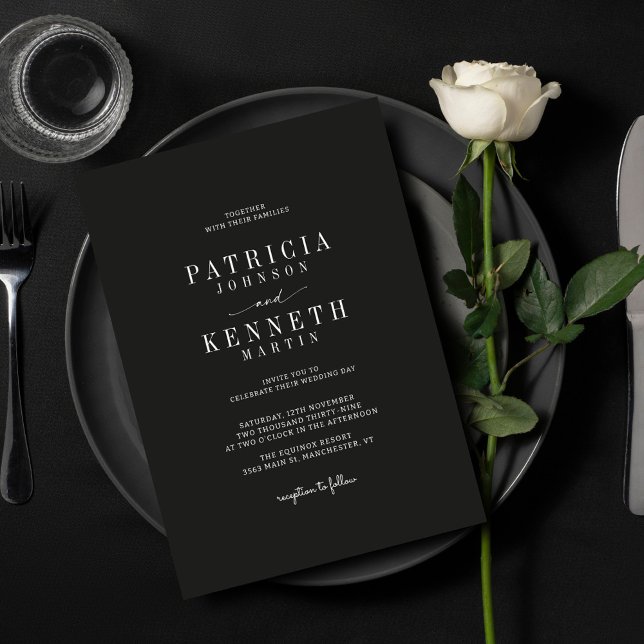 Modern minimalistisk svart och vit Bröllop Inbjudningar (Skapare uppladdad)