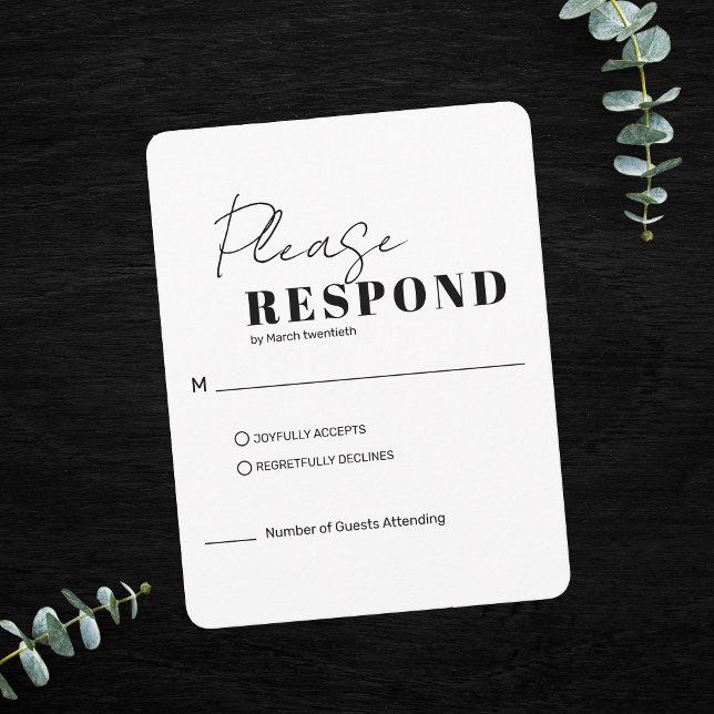  Modern Minimalistisk Svart och Vit Bröllop OSA Kort (Modern Minimalist Black and White Wedding RSVP Card)