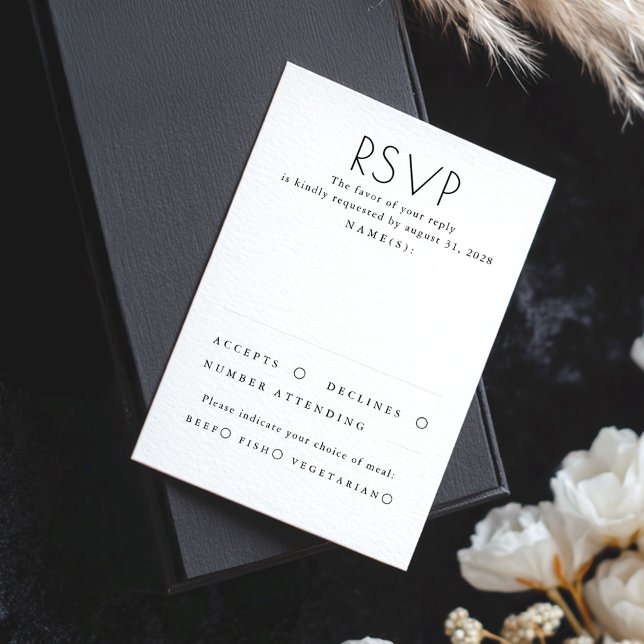 Modern minimalistisk svart och vit Bröllop OSA Kort (Black and White Minimalist Wedding RSVP Cards)