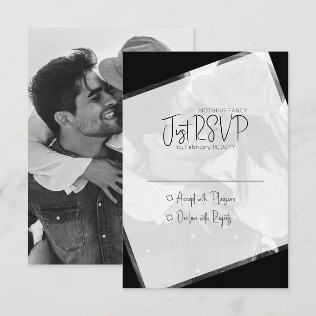 Modern minimalistisk svart och vit Bröllop OSA Kort (Fram/baksida)