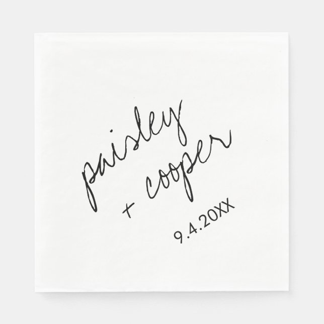 Modern minimalistisk svart och vit Bröllop Pappersservett (Framsidan)