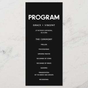 Modern minimalistisk svart och vit bröllop program