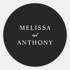 Modern minimalistisk svart och vit Bröllop Runt Klistermärke