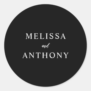 Modern minimalistisk svart och vit Bröllop Runt Klistermärke