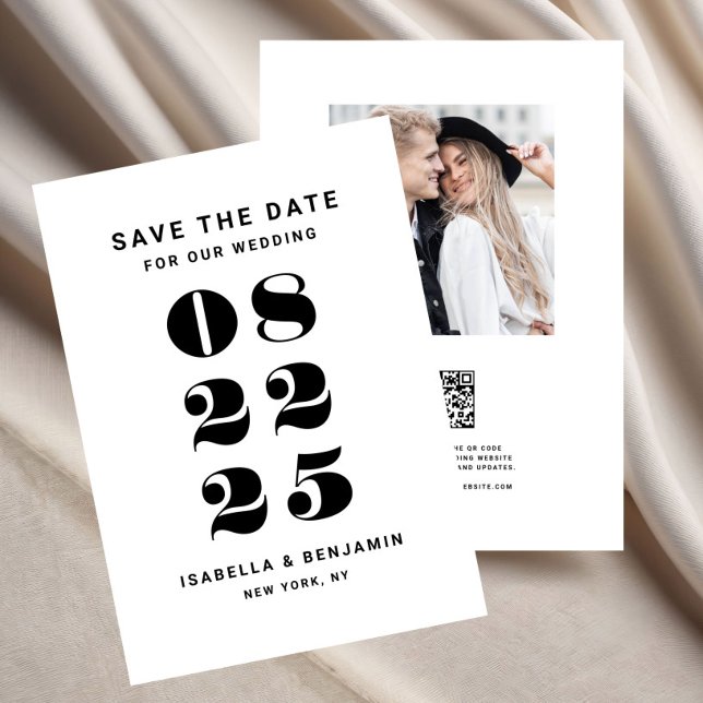 Modern minimalistisk svart och vit Bröllop Spara Datumet (Modern Minimalist Black And White Wedding Save The Date)