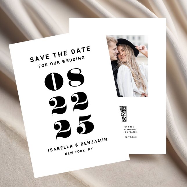 Modern minimalistisk svart och vit Bröllop Spara Datumet (Modern Minimalist Black And White Wedding Save The Date)