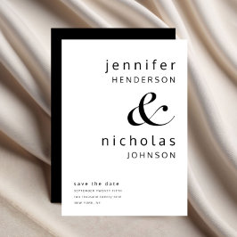 Modern minimalistisk svart och vit Bröllop Spara Datumet