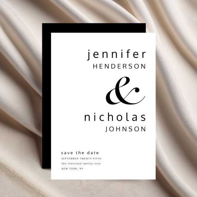 Modern minimalistisk svart och vit Bröllop Spara Datumet (Modern Minimalist Black & White Wedding Save The Date)