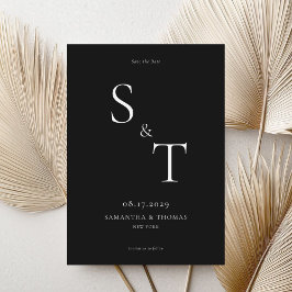 Modern minimalistisk svart och vit Bröllop Spara Datumet