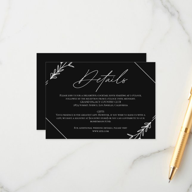 Modern minimalistisk svart och vit Bröllop Tilläggskort (Fram/Back In Situ)