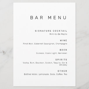 Modern minimalistisk svart och vit dryck Pub Meny