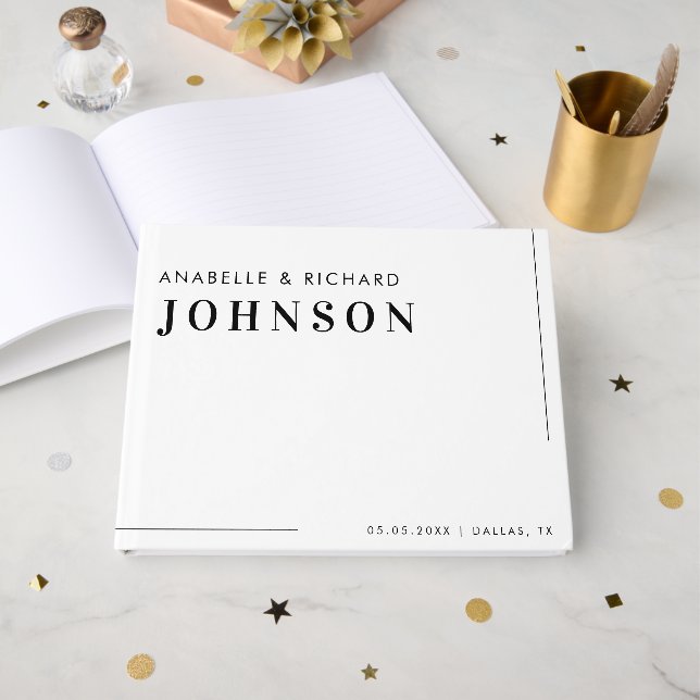 Modern minimalistisk svart och vit enkel Bröllop Gästböcker (Framsida Öppen)