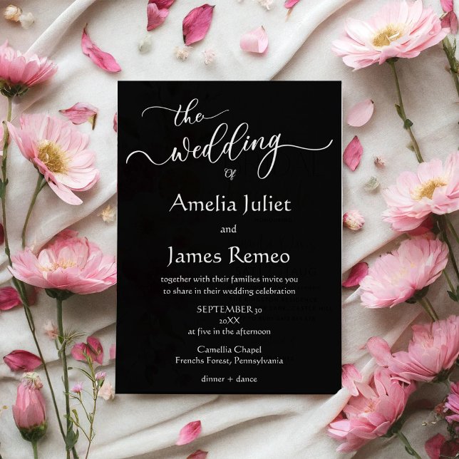 Modern minimalistisk svart och vit enkel Bröllop Inbjudningar (Skapare uppladdad)