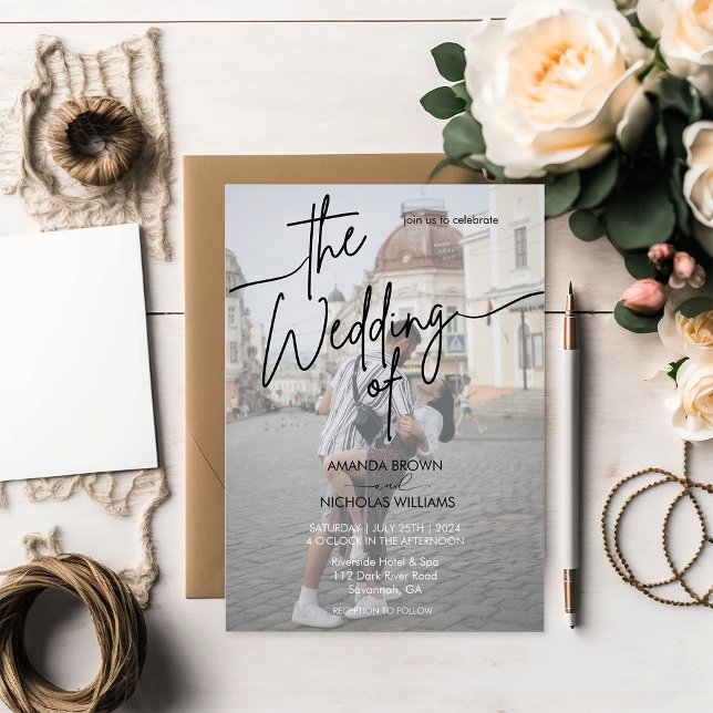 Modern minimalistisk svart och vit foto Bröllop Inbjudningar (Skapare uppladdad)