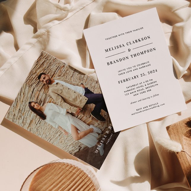 Modern minimalistisk svart och vit foto Bröllop Inbjudningar (Skapare uppladdad)