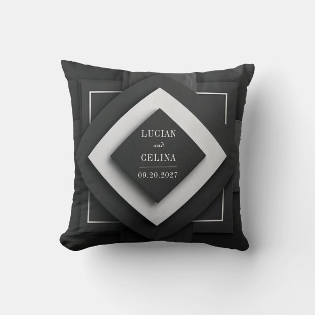 Modern minimalistisk svart och vit geometrisk Bröl Kudde (Framsida)