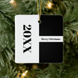 Modern minimalistisk svart och vit God jul Julgransprydnad Keramik