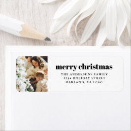 Modern minimalistisk svart och vit God jul Returadress Etikett