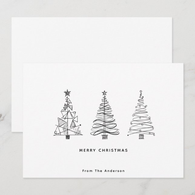 Modern minimalistisk svart och vit Julgran Julkort (Fram/baksida)
