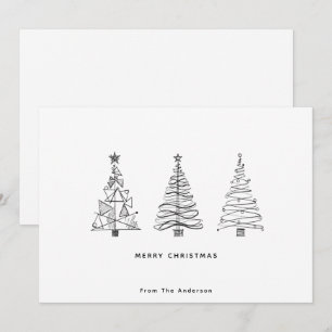 Modern minimalistisk svart och vit Julgran Julkort