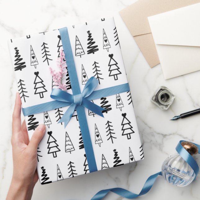 Modern minimalistisk svart och vit Julgran Presentpapper (Gifting)