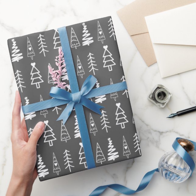 Modern minimalistisk svart och vit Julgran Presentpapper (Gifting)