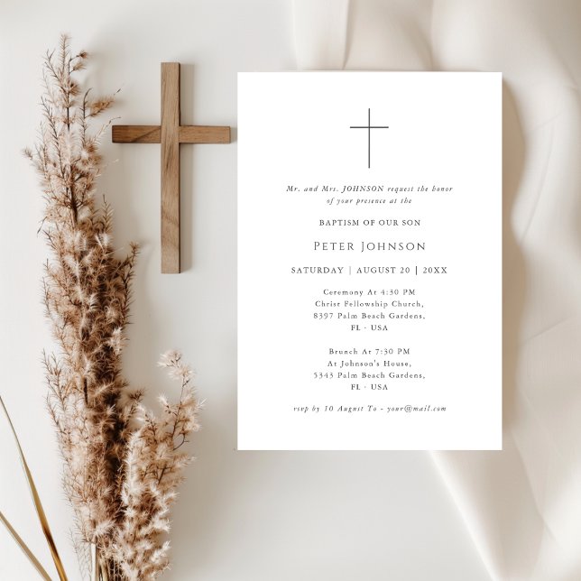Modern minimalistisk svart och vit Kor-baptism Inbjudningar (Skapare uppladdad)