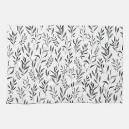 Modern minimalistisk svart och vit Löv Kökshandduk