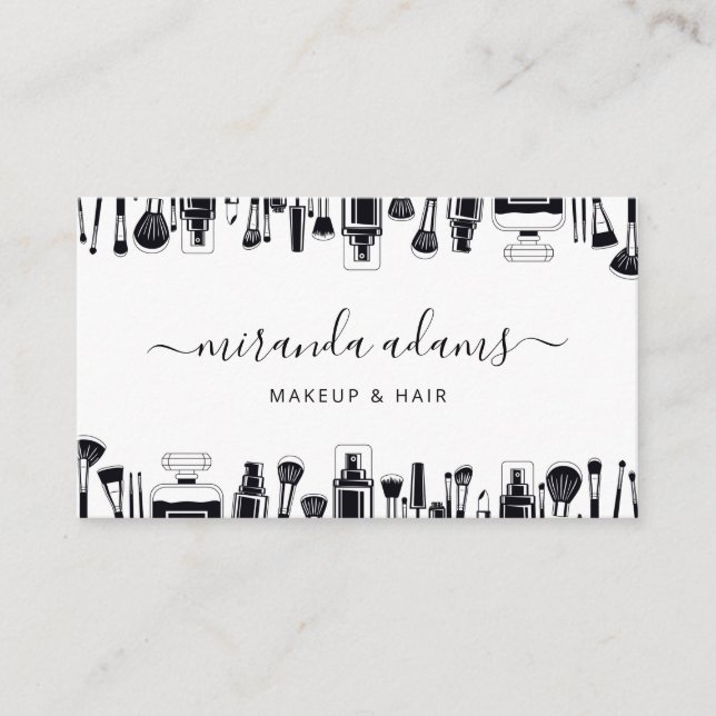 Modern minimalistisk svart- och vit makeup-artist visitkort (Framsida)