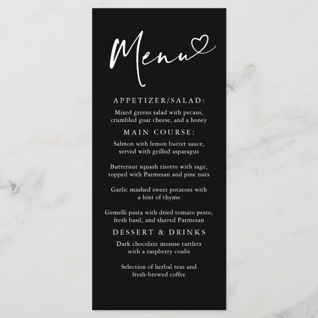 Modern minimalistisk svart och vit meny (Framsida)