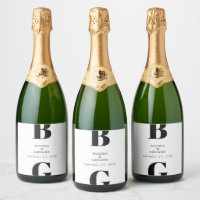 Modern minimalistisk svart och vit monogram Bröllo