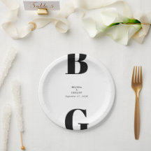 Modern minimalistisk svart och vit monogram Bröllo