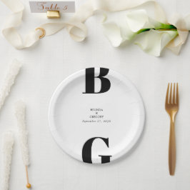 Modern minimalistisk svart och vit monogram Bröllo