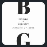 Modern minimalistisk svart och vit monogram Bröllo Fyrkantigt Klistermärke<br><div class="desc">En modern svartvit minimalistisk monogramdesign. En unik design som användor contemporary inslag och typografi. En enkel svartvit elegant i monogrammet. En modern bröllop-dekal med snyggt inslag. Det finns också möjlighet att matcha bröllopsinbjudningar och andra artiklar i kontorsartiklar.</div>