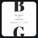 Modern minimalistisk svart och vit monogram Bröllo Fyrkantigt Klistermärke<br><div class="desc">En modern svartvit minimalistisk monogramdesign. En unik design som användor contemporary inslag och typografi. En enkel svartvit elegant i monogrammet. En modern bröllop-dekal med snyggt inslag. Det finns också möjlighet att matcha bröllopsinbjudningar och andra artiklar i kontorsartiklar.</div>