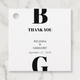 Modern minimalistisk svart och vit monogram Bröllo Gåvor Etiketter