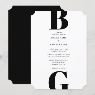 Modern minimalistisk svart och vit monogram Bröllo Inbjudningar