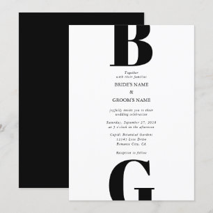 Modern minimalistisk svart och vit monogram Bröllo Inbjudningar