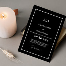 Modern minimalistisk svart och vit monogram Bröllo