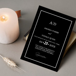 Modern minimalistisk svart och vit monogram Bröllo Inbjudningar