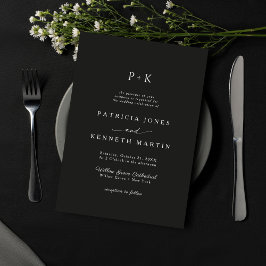 Modern minimalistisk svart och vit monogram Bröllo Inbjudningar