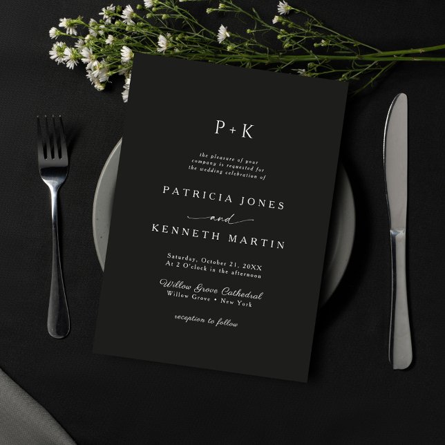 Modern minimalistisk svart och vit monogram Bröllo Inbjudningar (Skapare uppladdad)