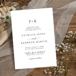 Modern minimalistisk svart och vit monogram Bröllo Inbjudningar