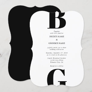 Modern minimalistisk svart och vit monogram Bröllo Inbjudningar