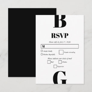 Modern minimalistisk svart och vit monogram Bröllo OSA Kort