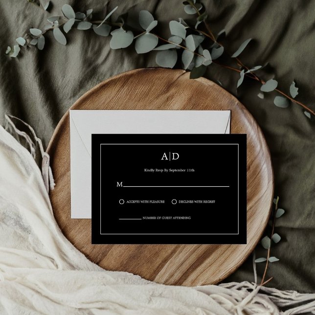 Modern minimalistisk svart och vit Monogram Bröllo OSA Kort (Skapare uppladdad)