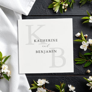 Modern minimalistisk svart och vit monogram Bröllo Pappersservett