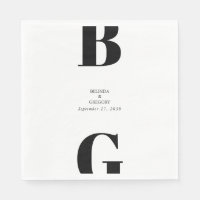 Modern minimalistisk svart och vit monogram Bröllo