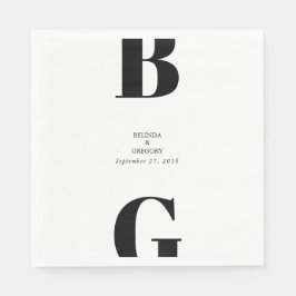 Modern minimalistisk svart och vit monogram Bröllo Pappersservett