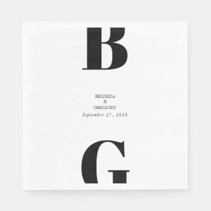 Modern minimalistisk svart och vit monogram Bröllo Pappersservett